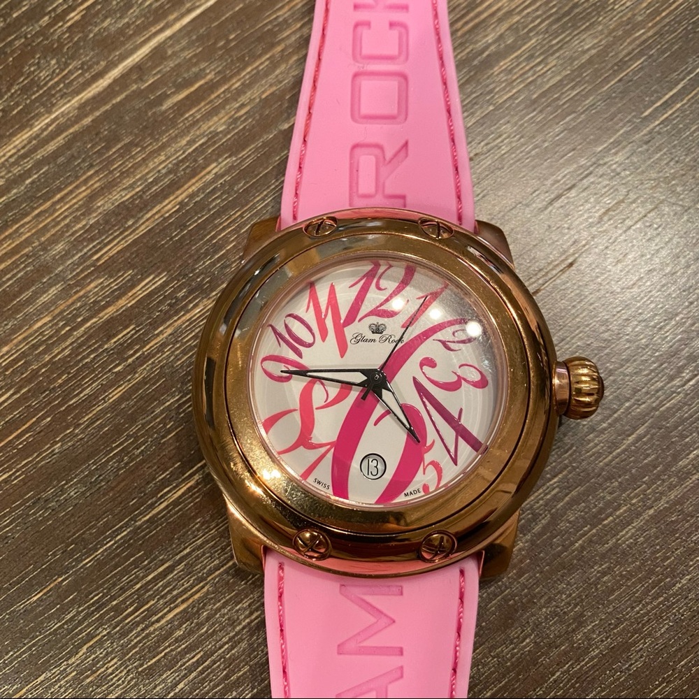 Glam Rock Rose Gold Watch with Jelly Strap